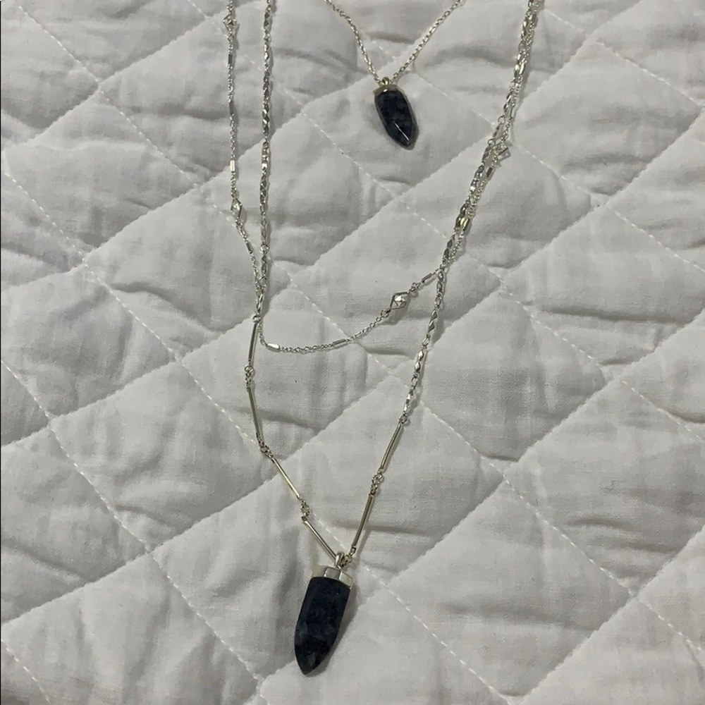Stella and dot black stone silver necklace